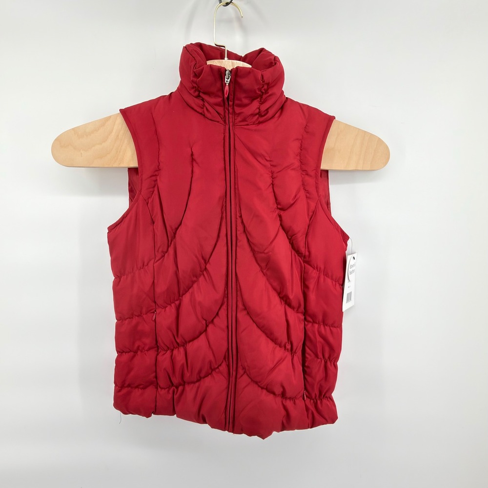 Nine West Puffer Vest Womens S Red Quilted Down Feather Fill Zip High Neck NWT